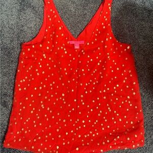 Lily Pulitzer Coral Red and Gold Polka Dot Women's Silk Top size small